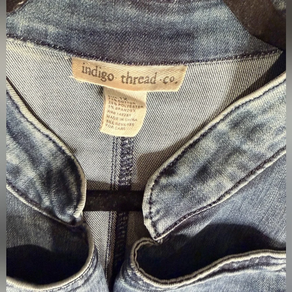 Indigo Thread Co Denim Military Jacket | Button Detail | Blue Jean Jacket - 1X - Picture 3 of 12